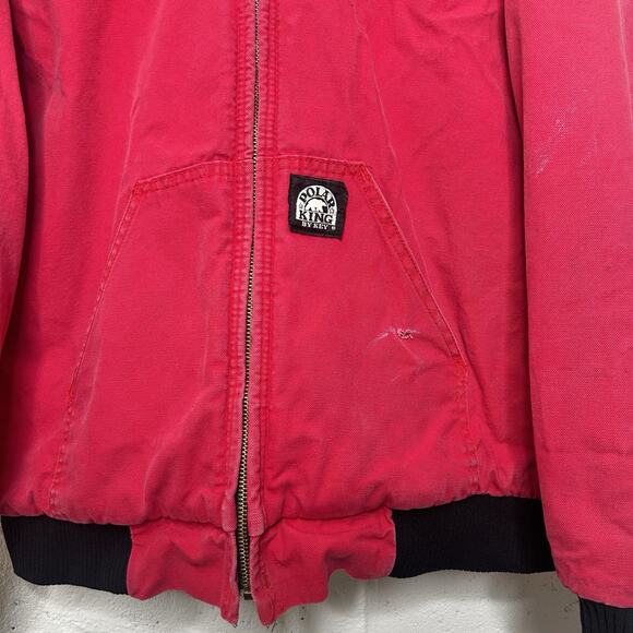 Vintage Polar King Quilted Canvas Hooded Jacket “Red Black” - Picture 3 of 10